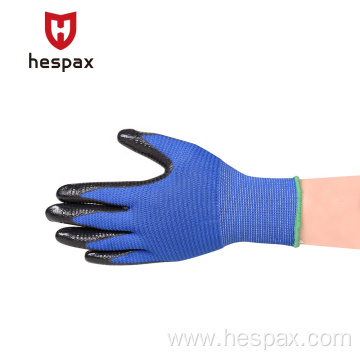 Hespax Blue Nylon Seamless Mechanic Nitrile Anti-oil Gloves